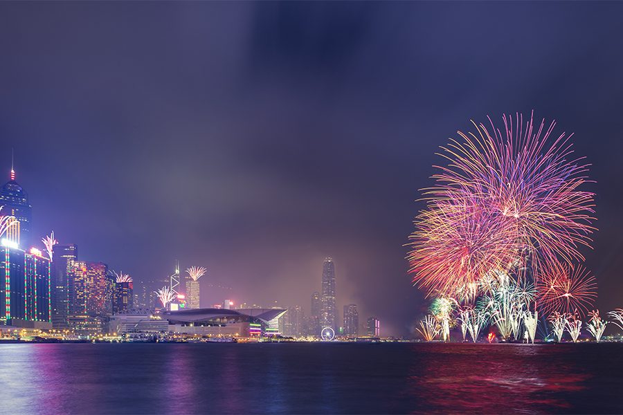 Hong Kong fireworks over Victoria Haarbour